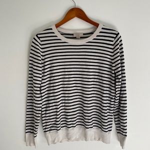 LOFT 100% Cotton Black and White Striped Classic Sweater Size M